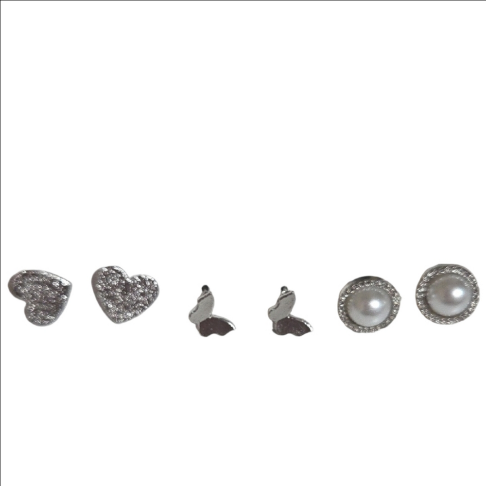 Silver Pearl Heart Earrings